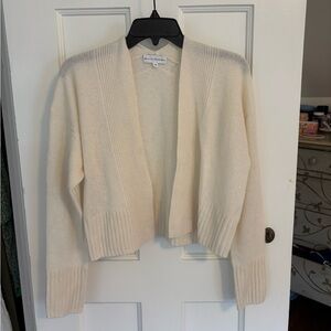 White + Warren Ivory Open-Front Cardigan 100% Cashmere